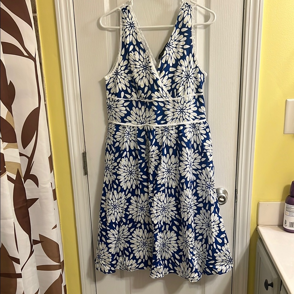 George Blue and White Sleeveless V-Neck Sundress